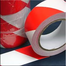 WARNING TAPE RED / WHITE 50mm x 50mtr