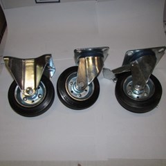 3" RUBBER CASTOR FIXED - SWIVEL - BRAKED 80mm 60kg